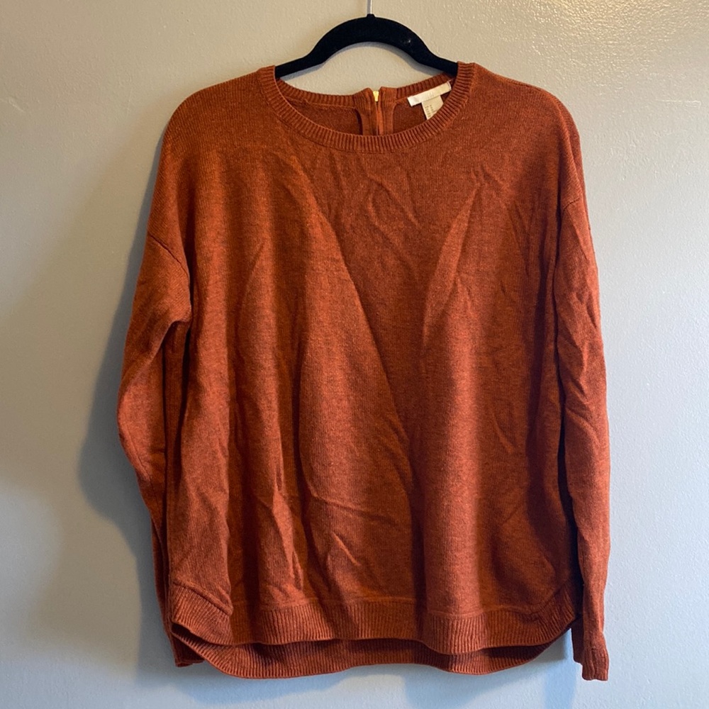 H&M Burnt Orange Swoop Bottom Zipper Back Sweater, M